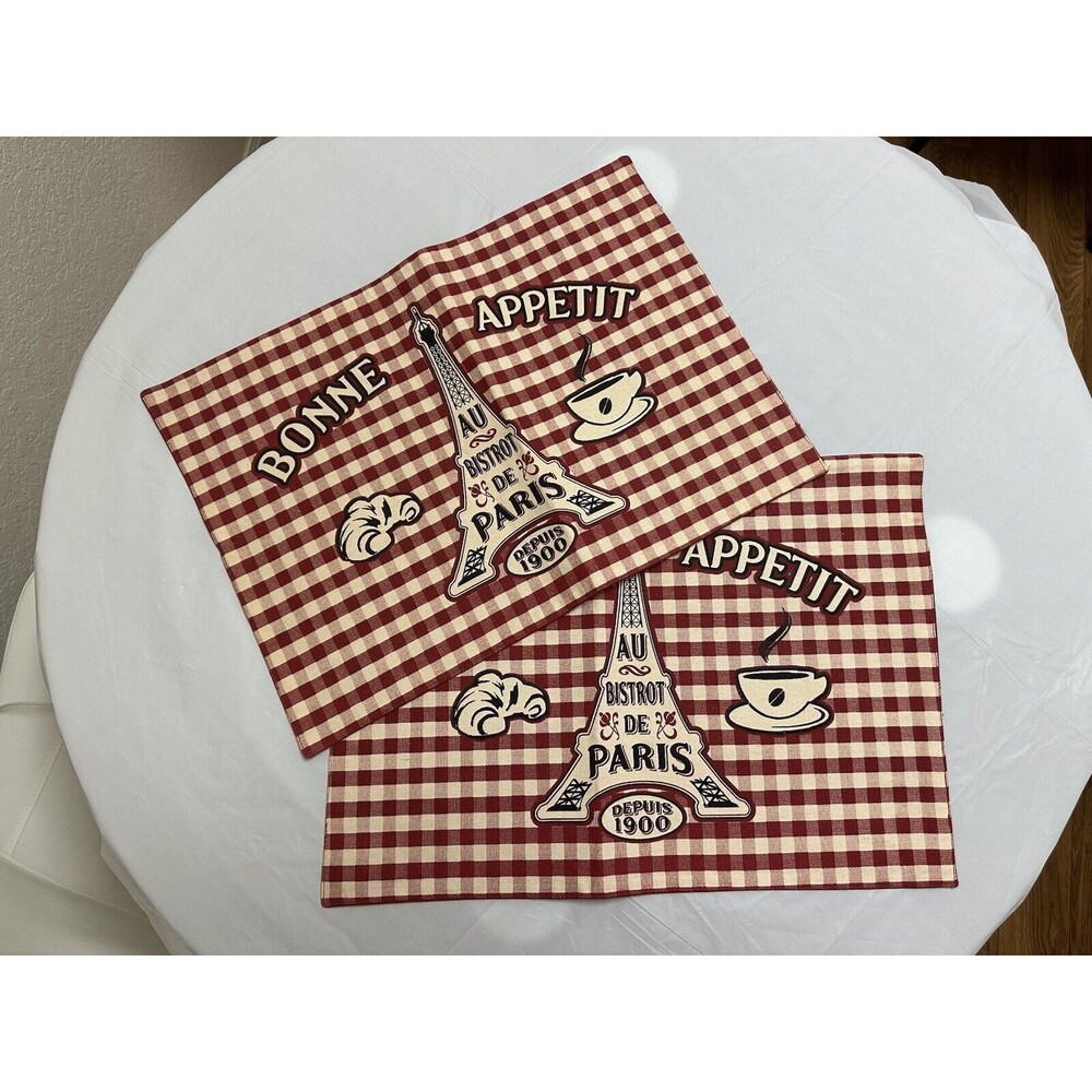NWT Disney Parks Eiffel Tower Placemats Set of 2 Bistro De Paris Printed Fabric
